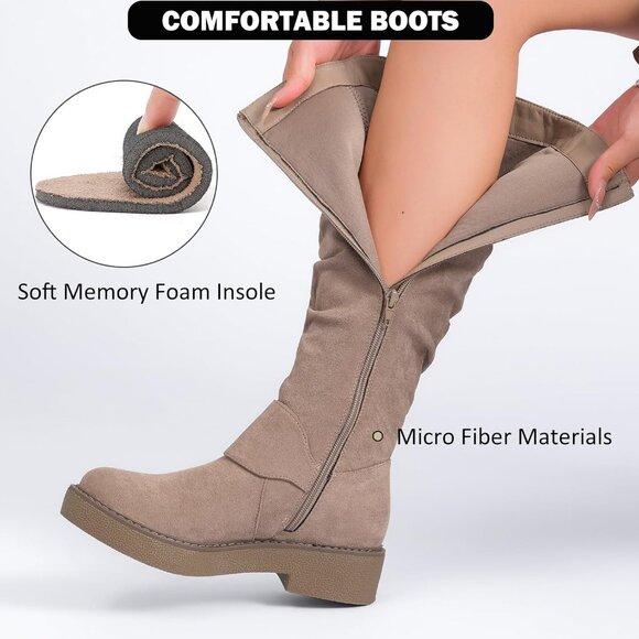 Women's Faux Leather Knee High Boots Flat Platform Casual Style Wide Calf - Picture 3 of 6